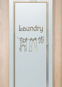 Handcrafted Etched Glass Laundry Door by Sans Soucie Art Glass with Custom Country Farmhouse Design Called Clothesline II Harrington Creating Semi-Private