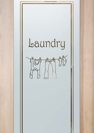 Laundry Room Door featuring Frosted Glass Design Etched Glass by Sans Soucie Art Glass with Custom Country Farmhouse Design Clothesline II Harrington