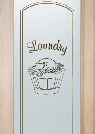 Laundry Room Door with a sandblast Frosted Glass Country Farmhouse Design Custom-Designed Decorative Etched Glass