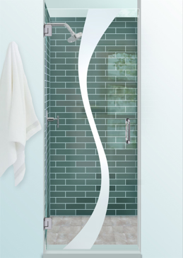Shower Door with a Frosted Glass Curvature Geometric Design for Not Private by Sans Soucie Art Glass