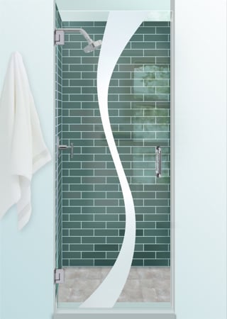 Shower Door with a Frosted Glass Curvature Geometric Design for Semi-Private by Sans Soucie Art Glass