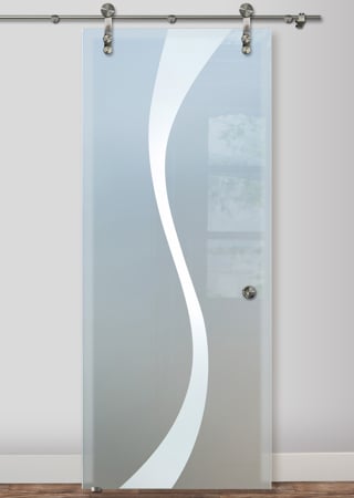Glass Barn Door with a Frosted Glass Curvature Geometric Design for Semi-Private by Sans Soucie Art Glass