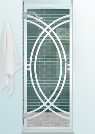 Shower Door with a sandblast Frosted Glass Geometric Design Custom-Designed Decorative Etched Glass