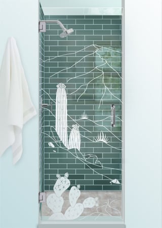 Shower Door with a sandblast Frosted Glass Desert Design Custom-Designed Decorative Etched Glass