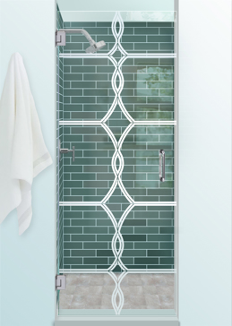 Handcrafted Etched Glass Shower Door by Sans Soucie Art Glass with Custom Traditional Design Called Diamond Beads Creating Not Private