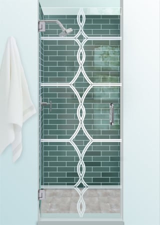 Shower Door featuring Frosted Glass Design Etched Glass by Sans Soucie Art Glass with Custom Traditional Design Diamond Beads