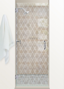 Shower Door with a Frosted Glass Diamond Grid Patterns Design for Not Private by Sans Soucie Art Glass