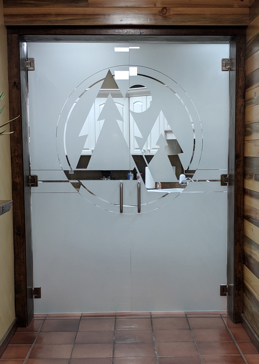 Interior Glass Door with Frosted Glass Logos Dodson Lumber (similar look) Design by Sans Soucie