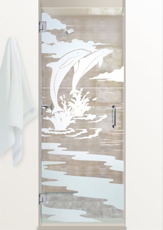 Shower Door with a sandblast Frosted Glass Oceanic Design Custom-Designed Decorative Etched Glass
