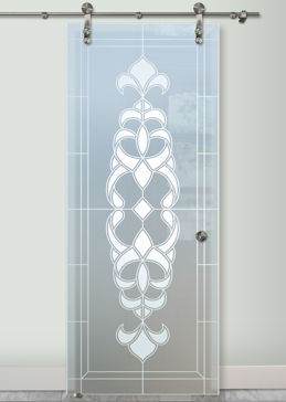 Sliding Glass Barn Door with Frosted Glass Traditional Faux Bevels Design by Sans Soucie