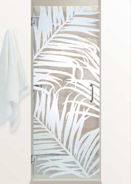 Handmade Sandblasted Frosted Glass Shower Door for Not Private Featuring a Tropical Design Fern Leaves by Sans Soucie