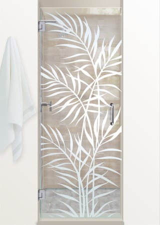 Shower Door with a sandblast Frosted Glass Tropical Design Custom-Designed Decorative Etched Glass