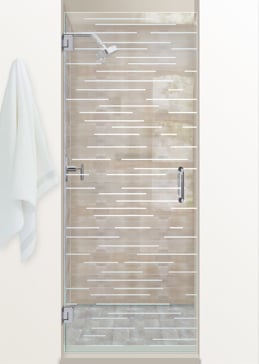 Shower Door with Frosted Glass Geometric Finer Lines Design by Sans Soucie