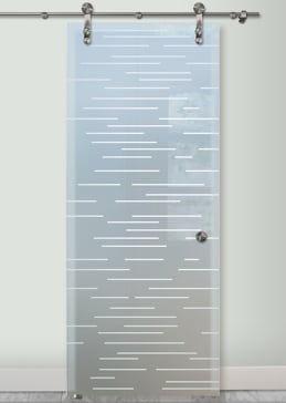Sliding Glass Barn Door with Frosted Glass Geometric Finer Lines Design by Sans Soucie
