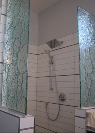 Shower Partition with sandblast Frosted Glass Design Art Glass Featuring Sandblast Etched Glass by Sans Soucie