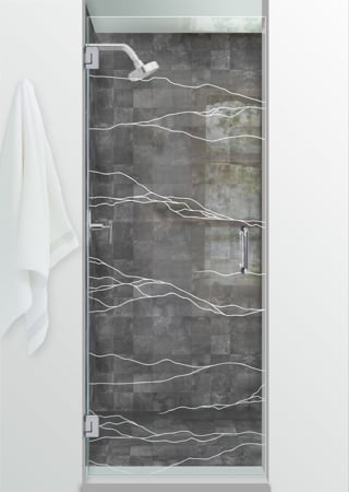 Shower Door with a Frosted Glass Granite Abstract Design for Semi-Private by Sans Soucie Art Glass