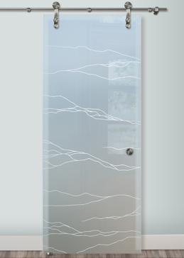 Sliding Glass Barn Door with a Frosted Glass Granite Abstract Design for Private by Sans Soucie Art Glass