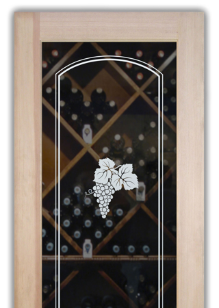Wine Cellar Door with Frosted Glass Grapes & Ivy Grape Cluster Arched Border Design by Sans Soucie