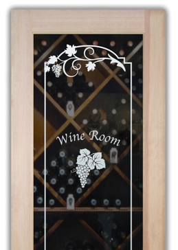 Handmade Sandblasted Frosted Glass Wine Door for Not Private Featuring a Grapes & Ivy Design Grape Cluster Grape Ivy with Text by Sans Soucie