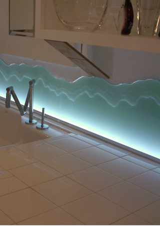 Edge Lit Glass featuring Frosted Glass Design Etched Glass by Sans Soucie Art Glass with Custom Edges Design Iceberg Edge