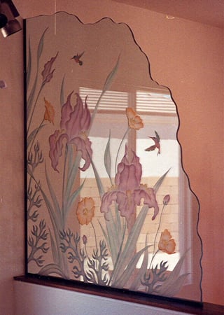 Partition with Frosted Glass Floral Iris Poppy Design by Sans Soucie