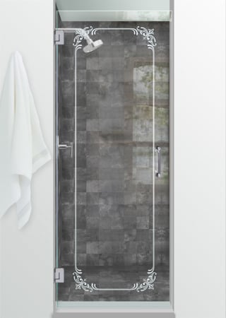 Shower Door with a Frosted Glass Lenora Border Borders Design for Semi-Private by Sans Soucie Art Glass