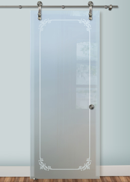 Sliding Glass Barn Door with a Frosted Glass Lenora Border Borders Design for Private by Sans Soucie Art Glass