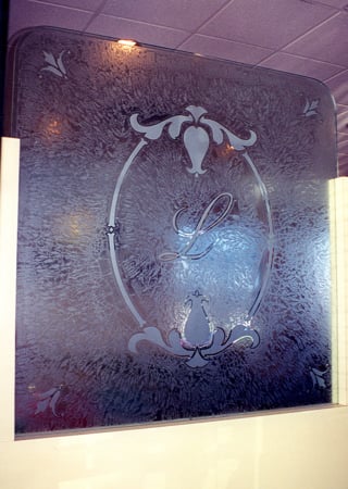 Partition with a sandblast Frosted Glass Logos Design Custom-Designed Decorative Etched Glass