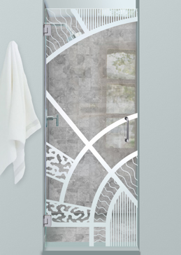 Shower Door with a Frosted Glass Matrix Arcs Geometric Design for Not Private by Sans Soucie Art Glass