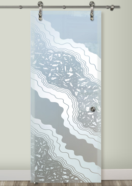 Sliding Glass Barn Door with Frosted Glass Abstract Metamorphosis Design by Sans Soucie