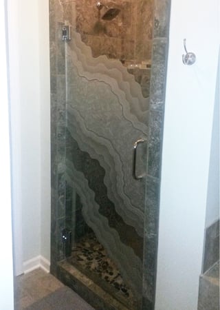 Shower Door with a sandblast Frosted Glass Abstract Design Custom-Designed Decorative Etched Glass