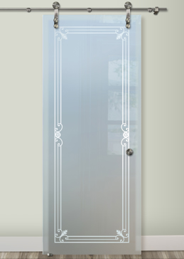 Sliding Glass Barn Door with a Frosted Glass Miranda  Design for Private by Sans Soucie Art Glass