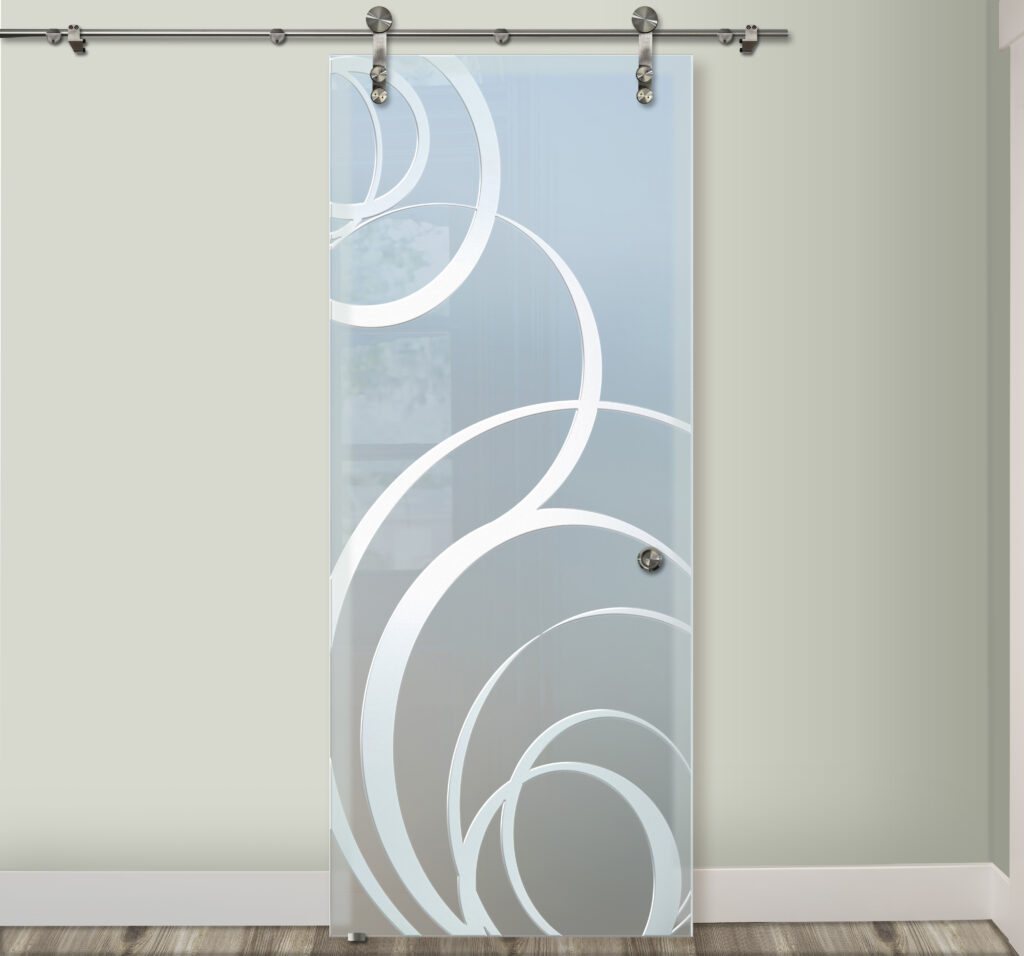 Modern barn style door with geometric pattern