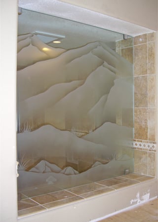 Partition with Frosted Glass Desert Mountains Foliage Design by Sans Soucie