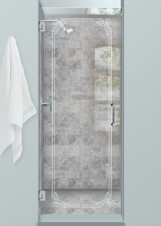 Shower Door with a Frosted Glass Naples Border Borders Design for Semi-Private by Sans Soucie Art Glass