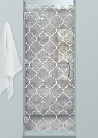 Shower Door with a sandblast Frosted Glass Patterns Design Custom-Designed Decorative Etched Glass
