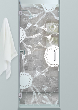 Shower Door with a Frosted Glass OKeefe Floral Design for Not Private by Sans Soucie Art Glass