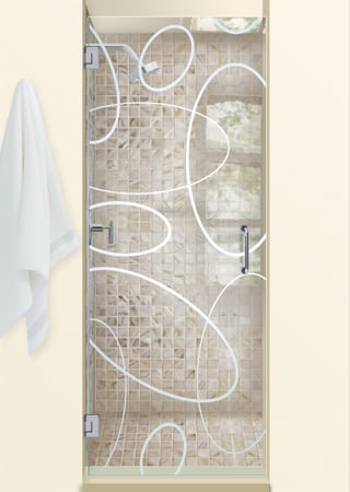 Shower Door featuring Frosted Glass Design Etched Glass by Sans Soucie Art Glass with Custom Geometric Design Ovals Overlap