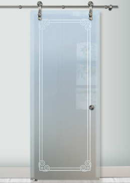 Handmade Sandblasted Frosted Glass Sliding Glass Barn Door for Private Featuring a Borders Design Parisian Border by Sans Soucie