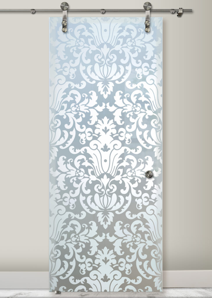 Renaissance 1D private design barn door with glass - Sans Soucie Art Glass