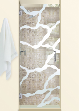 Handmade Sandblasted Frosted Glass Shower Door for Not Private Featuring a Abstract Design Rivulet by Sans Soucie