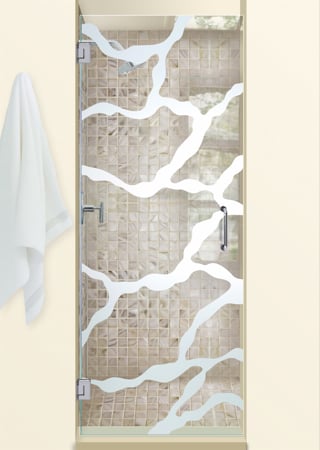 Shower Door featuring a Frosted Glass Abstract Design Sandblast Etched Glass Rivulet Design by Sans Soucie