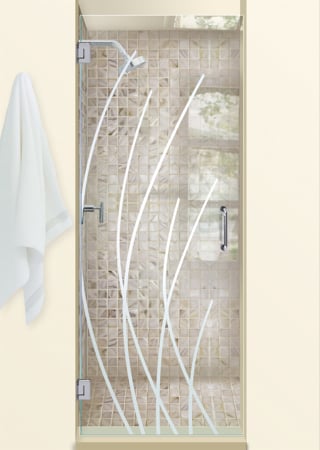 Shower Door with a sandblast Frosted Glass Geometric Design Custom-Designed Decorative Etched Glass