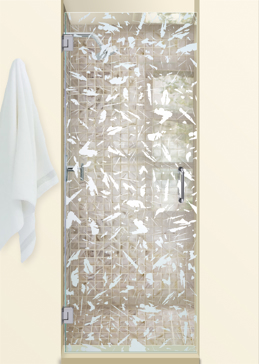 Shower Door with a Frosted Glass Spatter Patterns Design for Not Private by Sans Soucie Art Glass