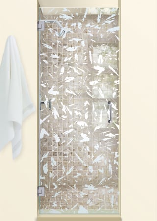 Shower Door with a Frosted Glass Spatter Patterns Design for Semi-Private by Sans Soucie Art Glass