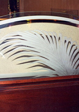 Art Glass Divider Featuring Sandblast Frosted Glass by Sans Soucie for Semi-Private with Foliage Spotlight Fern Design