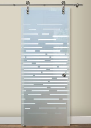 Glass Barn Door with Frosted Glass Geometric Strips Expanded Design by Sans Soucie