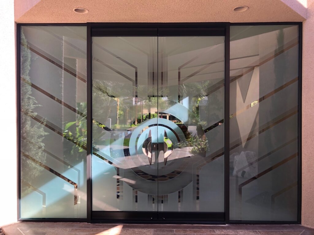 modern glass front entry door by sans soucie with frosted glass art sun odyssey design