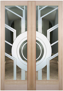 Art Glass Interior Door Featuring Sandblast Frosted Glass by Sans Soucie for Not Private with Geometric Sun Odyssey II Design