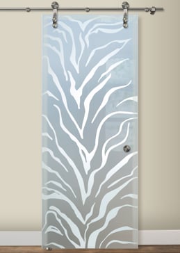 Sliding Glass Barn Door with Frosted Glass Wildlife Tiger Stripes Design by Sans Soucie